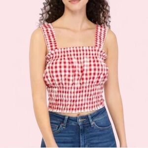 Freshman Red White Gingham Smocked Square Neck Crop Tank – EUC Large Cottagecore
